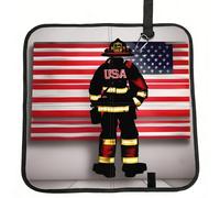 YQxwJL Cojín de asiento plegable con diseño de bandera de bombero de Estados Unidos, diseño de rayas rojas, cojín portátil de viaje para asiento de avión para actividades al aire libre