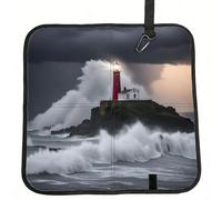 YQxwJL Cojín de asiento plegable con estampado de faro en tormenta, cojín de viaje portátil para asiento de avión para actividades al aire libre