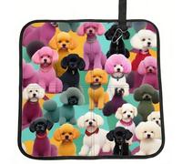 YQxwJL Cojín de asiento plegable con estampado de perros caniches, cojín de viaje portátil para asiento de avión para actividades al aire libre