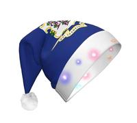 YQxwJL Connecticut State Flag Print Hat Light Up Christmas Felt Elf Hat Led Hats Adult For Women Men Great Holiday Gift