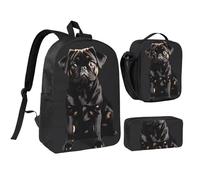 YQxwJL Cute Black Pug Dog-standard-scale-2_00x print 3 piezas bolsas de mochila con lonchera estuche para lápices, para viajes, trabajo, camping, unisex