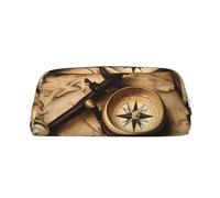 YQxwJL Estuche de lápices de gran capacidad con cremallera de cuero duradero, diseño de brújula y mapa del mundo para viajes de oficina, plata, talla única, Bolsa