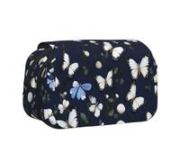 YQxwJL Estuche organizador con estampado de flores blancas y mariposas azules, gran capacidad, portátil, con cremallera, para oficina y hogar, Negro, One Size, Morden