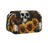 YQxwJL Estuche organizador de lápices con estampado de calavera de girasol, de gran capacidad, portátil, con cremallera, para oficina y hogar, Negro, One Size, Morden