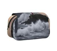 YQxwJL Estuche organizador de lápices con estampado de faro en tormenta, gran capacidad, portátil, con cremallera, para oficina y hogar