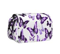 YQxwJL Estuche organizador de lápices con estampado de mariposas blancas y moradas, gran capacidad, portátil, con cremallera, para oficina y hogar