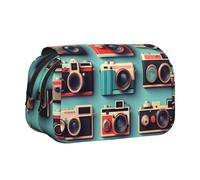 YQxwJL Estuche organizador de lápices con impresión retro Cool Camera Collection, gran capacidad, portátil, con cremallera, para oficina y hogar, Negro, One Size, Morden