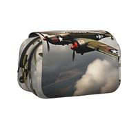 YQxwJL Estuche organizador para lápices de la Segunda Guerra Mundial, diseño de aviones de la Segunda Guerra Mundial, 2 unidades, gran capacidad, portátil, con cremallera, para oficina y hogar, Negro