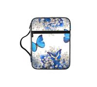 YQxwJL Estuche para la Biblia con estampado de mariposas azules y flores blancas con ranuras para bolígrafos, impermeable, bolsa de cosméticos duradera para teléfono