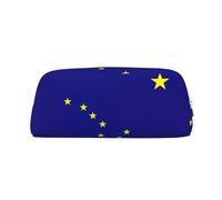 YQxwJL Estuche para lápices con estampado de bandera de Alaska con cremallera, estuche de cuero duradero para oficina, viajes