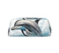 YQxwJL Estuche para lápices de gran capacidad con diseño de delfín oceánico mirando a ti, estuche para lápices con cremallera, bolsa de cuero duradero para oficina, viajes