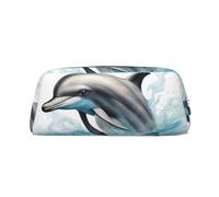 YQxwJL Estuche para lápices de gran capacidad con diseño de delfín oceánico mirando a ti, estuche para lápices con cremallera, bolsa de cuero duradero para oficina, viajes