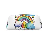 YQxwJL Estuche para lápices de gran capacidad con diseño de gotas de lluvia con diseño de nubes de arco iris, estuche para lápices con cremallera, bolsa de cuero duradero para oficina, viajes,