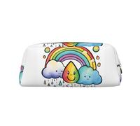 YQxwJL Estuche para lápices de gran capacidad con diseño de gotas de lluvia con diseño de nubes de arco iris, estuche para lápices con cremallera, bolsa de cuero duradero para oficina, viajes