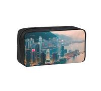 YQxwJL Estuche para lápices de gran capacidad con estampado de Hong Kong, bolsa de tela Oxford 600D con cremallera resistente, suministros escolares