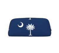 YQxwJL Estuche para lápices de gran capacidad con estampado de la bandera de Carolina del Sur, estuche para lápices con cremallera, bolsa de cuero duradero para oficina, viajes