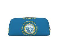 YQxwJL Estuche para lápices de gran capacidad con estampado de la bandera de Dakota del Sur, estuche para lápices con cremallera, bolsa de cuero duradero para oficina, viajes