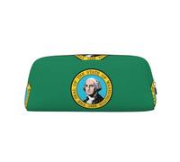 YQxwJL Estuche para lápices de gran capacidad con estampado de la bandera de Washington, estuche para lápices con cremallera, bolsa de cuero duradero para oficina, viajes