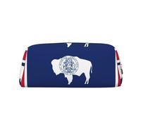 YQxwJL Estuche para lápices de gran capacidad con estampado de la bandera de Wyoming, estuche con cremallera, estuche de cuero duradero para oficina, viajes
