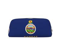 YQxwJL Estuche para lápices de gran capacidad con estampado de la bandera del estado de Kansas, estuche para lápices con cremallera, bolsa de cuero duradero para oficina, viajes
