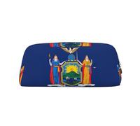 YQxwJL Estuche para lápices de gran capacidad con estampado de la bandera del estado de Nueva York, estuche para lápices con cremallera, bolsa de cuero duradero para oficina, viajes, Dorado, One Size,