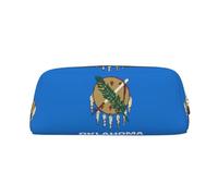 YQxwJL Estuche para lápices de gran capacidad con estampado de la bandera del estado de Oklahoma, estuche para lápices con cremallera, bolsa de cuero duradero para oficina, viajes