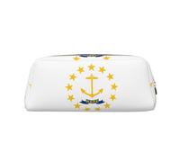 YQxwJL Estuche para lápices de gran capacidad con estampado de la bandera del estado de Rhode Island, estuche para lápices con cremallera, bolsa de cuero duradero para oficina, viajes