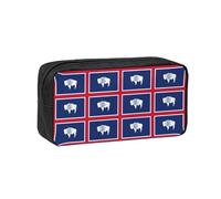 YQxwJL Estuche para lápices de gran capacidad con estampado de la bandera del estado de Wyoming, bolsa para lápices de tela Oxford 600D con cremallera resistente, suministros escolares