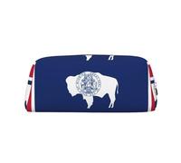YQxwJL Estuche para lápices de gran capacidad con estampado de la bandera del estado de Wyoming, estuche para lápices con cremallera, bolsa de cuero duradero para oficina, viajes