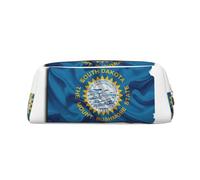 YQxwJL Estuche para lápices de gran capacidad con estampado de mapa de la bandera de Dakota del Sur, estuche para lápices con cremallera, bolsa de cuero duradero para oficina, viajes