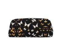 YQxwJL Estuche para lápices de gran capacidad con estampado de mariposas blancas y doradas, estuche para lápices con cremallera, bolsa de cuero duradero para oficina, viajes
