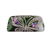 YQxwJL Estuche para lápices de gran capacidad con estampado de mariposas y diamantes de imitación, estuche para lápices con cremallera, bolsa de cuero duradero para oficina, viajes
