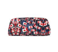 YQxwJL Estuche para lápices de gran capacidad con estampado de muchas banderas canadienses pequeñas, estuche para lápices con cremallera, bolsa de cuero duradero para oficina, viajes