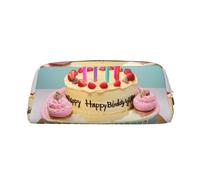 YQxwJL Estuche para lápices de gran capacidad con estampado de pastel de feliz cumpleaños, estuche para lápices con cremallera, bolsa de cuero duradero para oficina, viajes, Plateado, One Size, Bolsa