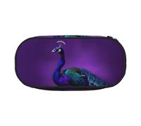 YQxwJL Estuche para lápices de gran capacidad con estampado de pavo real morado, color negro, bolsa organizadora para lápices, oficina y universidad