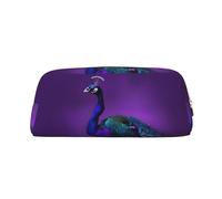 YQxwJL Estuche para lápices de gran capacidad con estampado de pavo real morado, estuche para lápices con cremallera, bolsa de cuero duradero para oficina, viajes