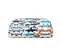 YQxwJL Estuche para lápices de gran capacidad con estampado de tiburones, estuche para lápices con cremallera, bolsa de cuero duradero para oficina, viajes
