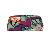 YQxwJL Estuche para lápices de gran capacidad con estampado de varios tipos de caballos, estuche para lápices con cremallera, bolsa de cuero duradero para oficina, viajes