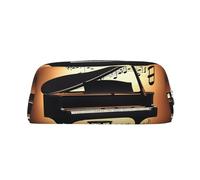 YQxwJL Estuche para lápices de gran capacidad con estampado de violín y notas musicales, estuche para lápices con cremallera, bolsa de cuero duradero para oficina, viajes, Plateado, One Size, Bolsa