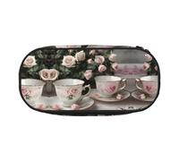 YQxwJL Estuche para lápices de gran capacidad con estampado romántico de rosas y rosas, color negro, estuche organizador para oficina o universidad