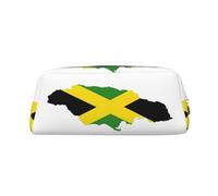 YQxwJL Estuche para lápices de gran capacidad con impresión de mapa de la bandera de Jamaica, estuche para lápices con cremallera, bolsa de cuero duradero para oficina, viajes, Plateado, One Size,