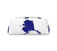 YQxwJL Estuche para lápices de gran capacidad con impresión de mapa de la bandera del estado de Alaska, estuche para lápices con cremallera, bolsa de cuero duradero para oficina, viajes