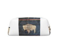 YQxwJL Estuche para lápices de gran capacidad con impresión de mapa de la bandera del estado de Wyoming, estuche para lápices con cremallera, bolsa de cuero duradero para oficina, viajes