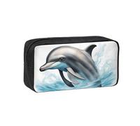 YQxwJL Estuche para lápices de gran capacidad, diseño de delfín oceánico mirando a ti, bolsa para lápices de tela Oxford 600D con cremallera resistente, suministros escolares