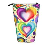 YQxwJL Estuche telescópico con estampado de corazones en colores del arco iris, estuche para lápices emergente, estuche para lápices de pie, bonito estuche para lápices para adultos