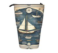 YQxwJL Estuche telescópico con estampado de mapa de velero náutico, estuche para lápices, estuche para lápices de pie, estuche bonito para adultos