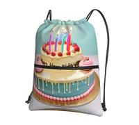 YQxwJL Feliz Cumpleaños Gran Pastel Impresión Gimnasio Mochila con Cordón para Mujeres Bolsa de Playa Impermeable Bolsa de Viaje Deportiva, Negro, Talla Única, Negro, One Size