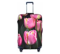 YQxwJL Funda de equipaje de viaje con estampado de tulipanes y rosas y tulipanes, protector elástico para maleta de 18 a 32 pulgadas, Blanco, Large