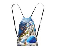 YQxwJL Greek Island - Mochila plegable con cordón y diseño de vista al mar, bolsa de gimnasio de gran capacidad para mujeres y hombres