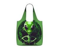 YQxwJL Green Alien Print - Bolsa de compras plegable, reutilizable, resistente al desgarro, para el trabajo, viajes, capacidad de 25 l, Negro, One Size, Mochilas Tote